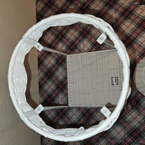 White Wicker Plant Stand with Shelf - Picture 5 of 7